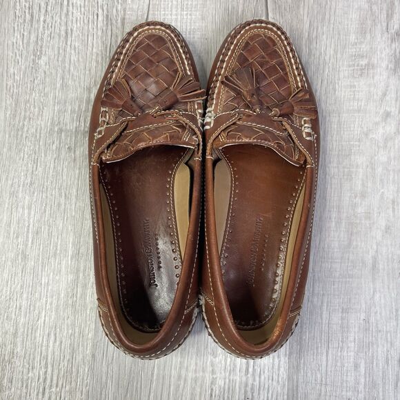 Johnston & Murphy Mens Size 10 Brown Leather Woven Tassel Dress Loafers Preppy H - Picture 6 of 10